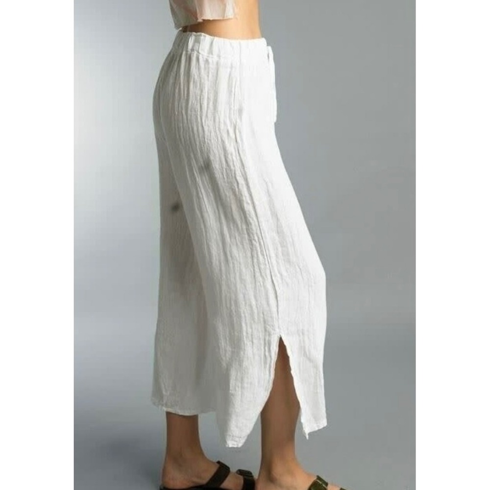 Tempo Paris Linen Side Slit Crop Wide Leg Pants S Black Coastal Resort Beach
